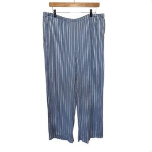A New Day Striped Linen Blend Pants Women XL Blue White Wide Leg